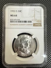 1953 S 50c Franklin Silver Half Dollar NGC MS 64