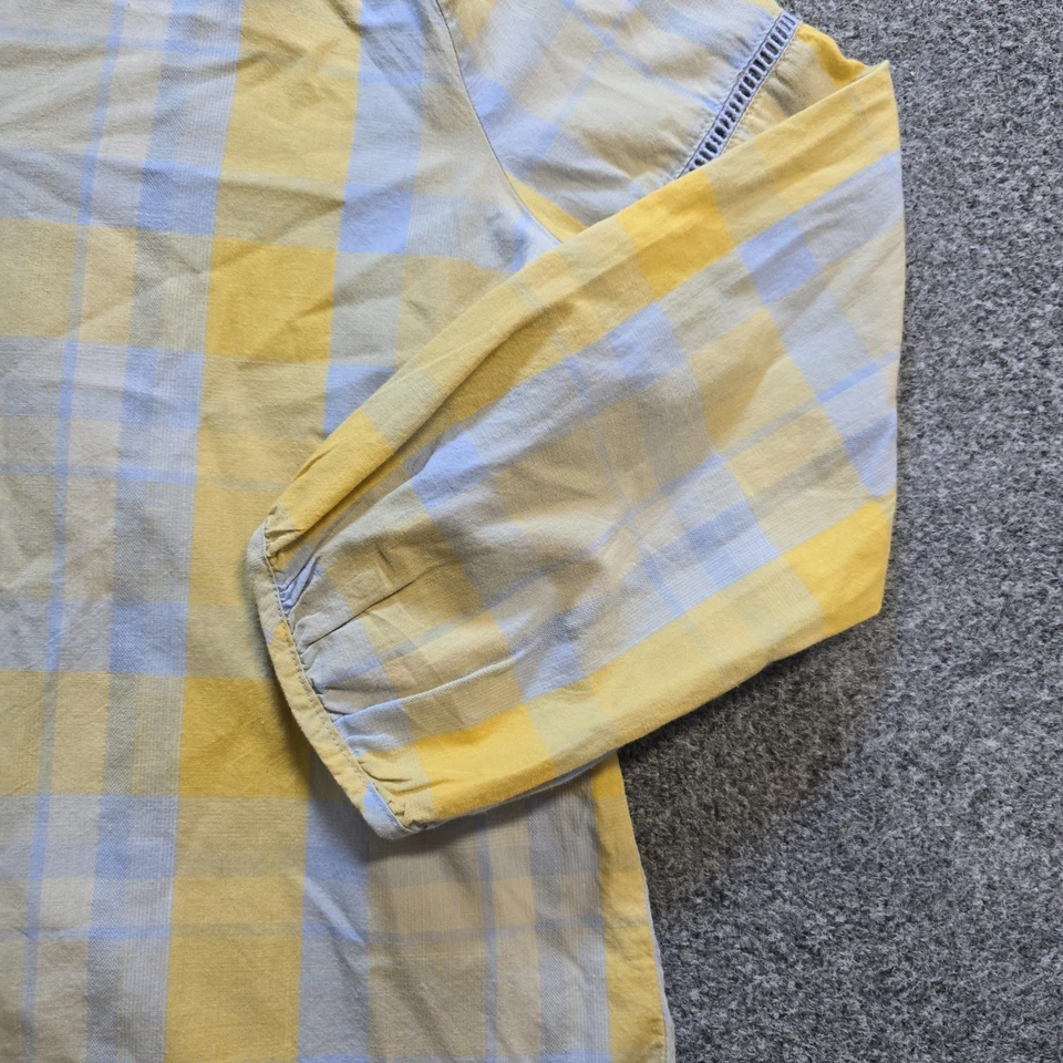 Prana Top Womens Large Yellow Gray Plaid Long Sleeve 1/4 Button Popover Casual - Image 4 of 4