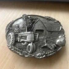 Farmer with Tractor & Dog Bergamot Brass Works Belt Buckle 1981