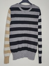 M&S 100% Cashmere Jumper Size UK 14 Knit Grey Mix Colour Block Striped Sweater