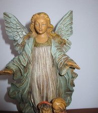 ANCIENNE STATUE ANGE GARDIEN et ENFANTS 20 cm RESINE POLYCHROME. RELIGION. 