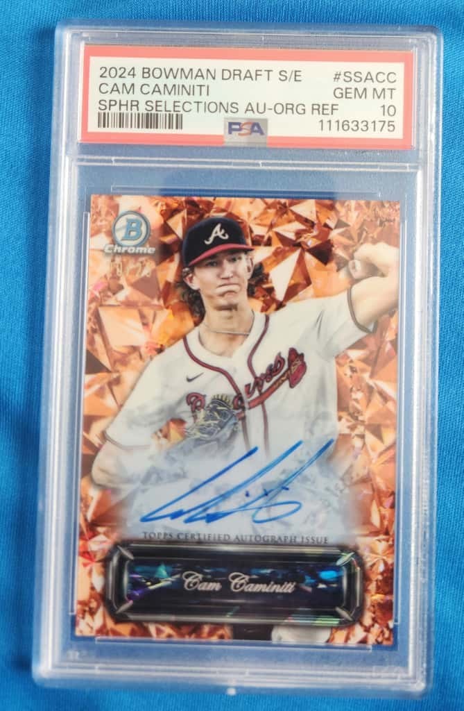 2024 Bowman Draft Sapphire Orange Auto Cam Caminiti /25 PSA 10 Braves