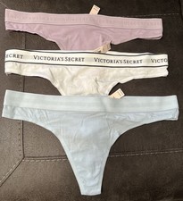 LOT OF 3 Victoria's Secret Thong Panties Size M LOGO Cotton Blend NWT 37