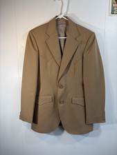 Mens Vintage 70s Circle S Western Blazer Size 36R Beige 2 Button Polyester