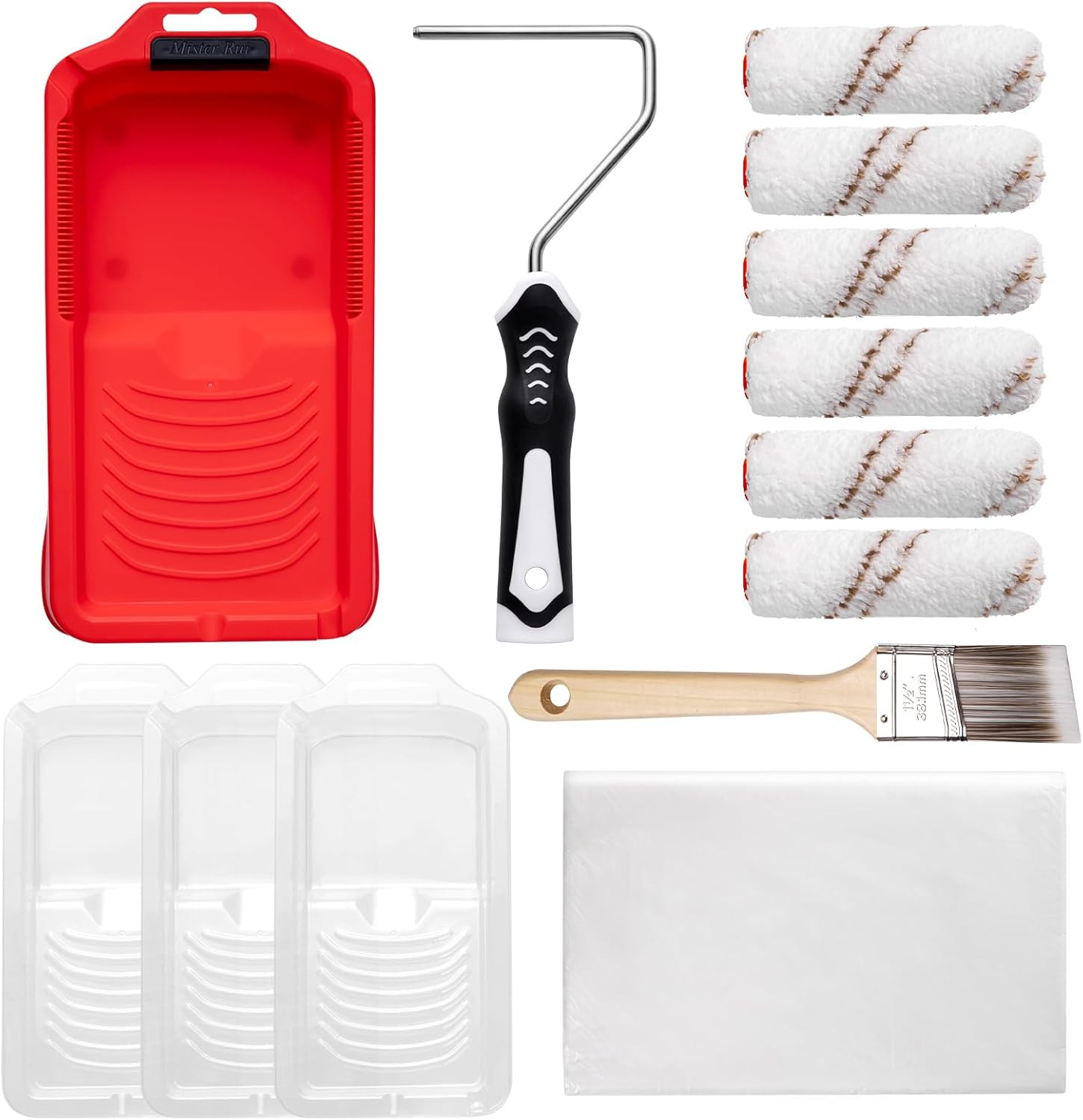 Paint Roller Kit-13 Piece, 4-Inch Microfiber Paint Rollers with Ergonomic Handle