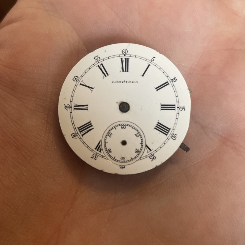 Vintage  Longines Pocket watch Movement with dial Swiss Porcelain Black On White