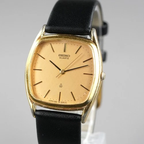 SEIKO 1981 Vintage 5931-5270 Men's Watch Gold 30mm New Battery New Leather Band