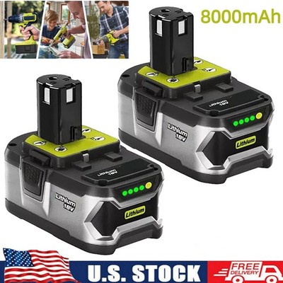 8.0AH Lithium-Ion Battery Set 18 Volt For RYOBI P108 18V One+ Plus High Capacity
