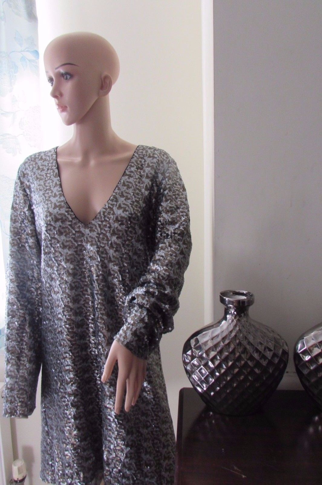 ASOS TALL Embellished Sequin Evening Dress Flared Sleeve 18