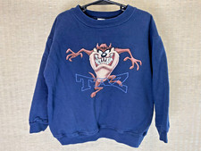 Vtg 1998 Blue Warner Bros Studio Store Sewn TAZ Crew Sweatshirt Child Small