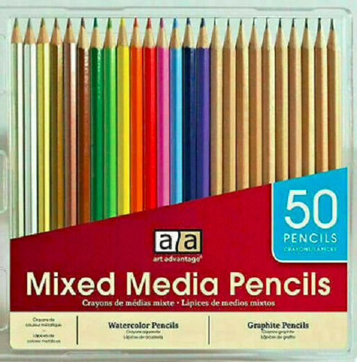 50 Mix Media Pencils coloured pencils, watercolor,metallic,charcoal ArtAdvantage