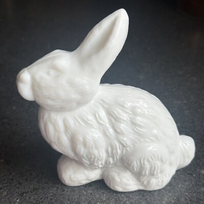 Mosser Glass WHITE MILK GLASS Solid BUNNY Figurine - 5.5'' tall EASTER DECOR