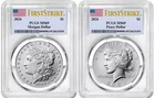 2024 Morgan & Peace Silver Dollar PCGS MS69 FS, 2 Coin set