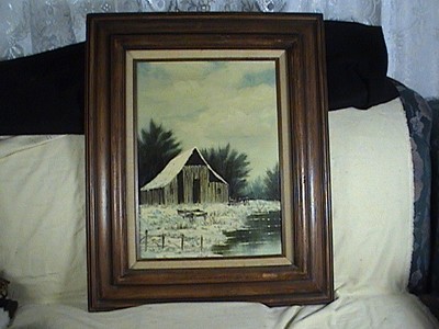 T Seymour Oil On Canvas Winter Scene Of The Old Barn With Antique