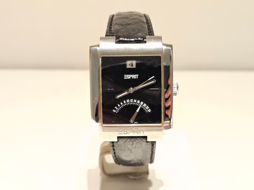 RETRO RARE RECTANGLE ST. STEEL ELEGANT DATE GMT QUARTZ MEN'S WATCH "ESPRIT" - Picture 5 of 13