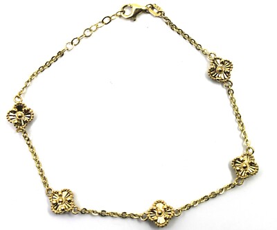 14K massives Gelbgold Blumen Kleeblatt Bahnhof Armband zierliche Glücksblume Kette