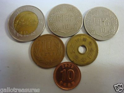 Lot of 6 Different Asian Coins , Different Values and Tones