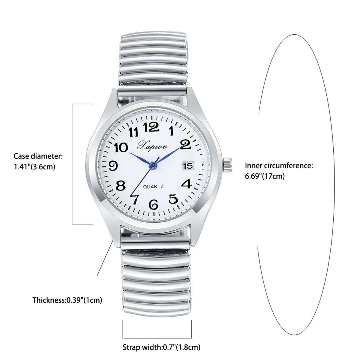 Women Men Easy to Read Arabic Numerals Date Dial Elastic Band