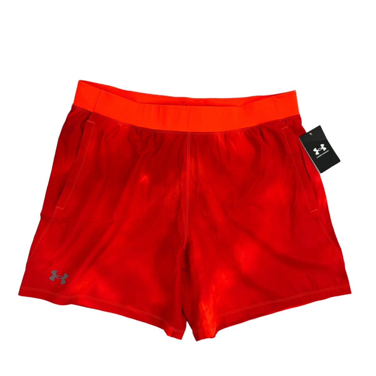 Under Armour Mens Speedpocket Wash Running Shorts Red Orange XL