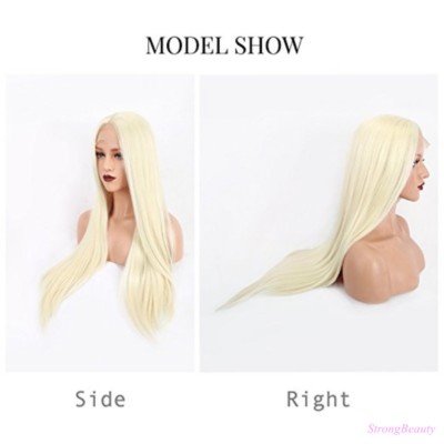 Platinum Blonde Lace Front Wigs Women Silk Straight Long  display picture 3