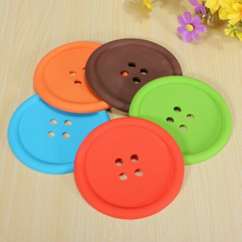 Button Coasters Silicone Non Slip Cup Colourful Place Mats Drinks Cute UK - Picture 1 of 3