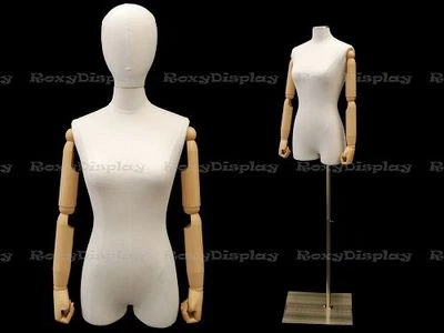 ROXY DISPLAY Female Body form Linen Foam Pure White with head and arm #JF-F1WLARM+BS-05