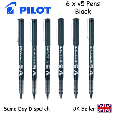 6x Pilot Hi-Tecpoint V5 / V7 - Liquid Ink Roller Ball Pen Black Blue 0.5 / 0.7