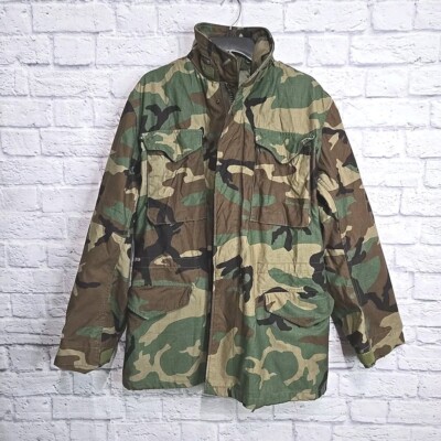 US Military Field Coat Mens Small Long Cold Weather Camo Hooded Zip Snap Utility