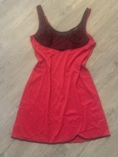 Vintage Vixen Nylon Red W/black Lace Full Slip Dress Nightgown 36  Bust