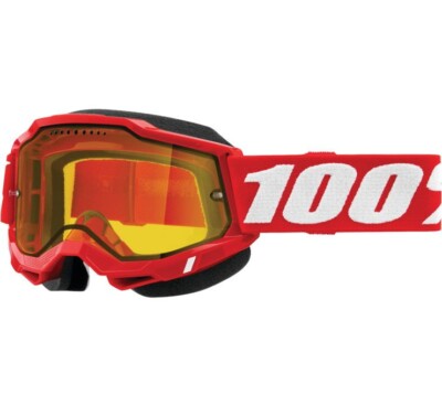 NEW 100% ACCURI 2 SNOW GOGGLE RED WITH YELLOW DUAL PANE VENTED LENS - 956764