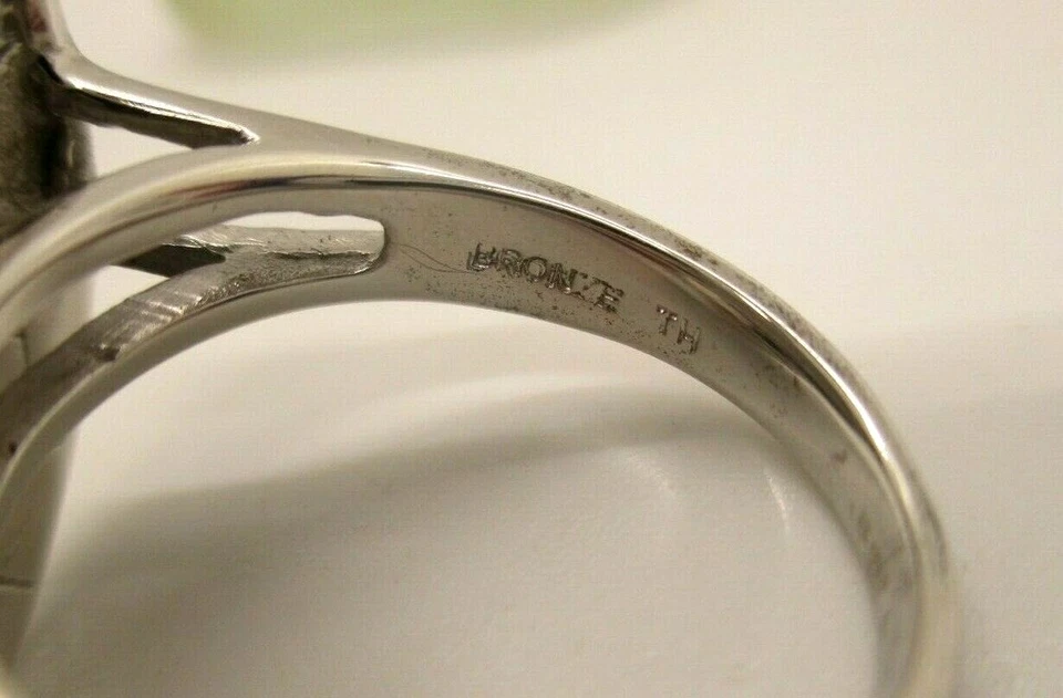 ANILLO LLAMATIVO BRONCE MOSIAC MADREPERLA OLA OCEÁNICA SURF CHAPADO EN RODIO-8 Foto 4 de 4