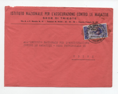 TRIESTE AMG FTT 18/8/1949 £20 HEALTH ON LETTERHEAD FOR UDINE (note)