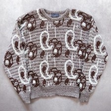 VTG 90s Barnaby Paisley Grandpa Style Dad Sweater Brown Made in USA Size Large
