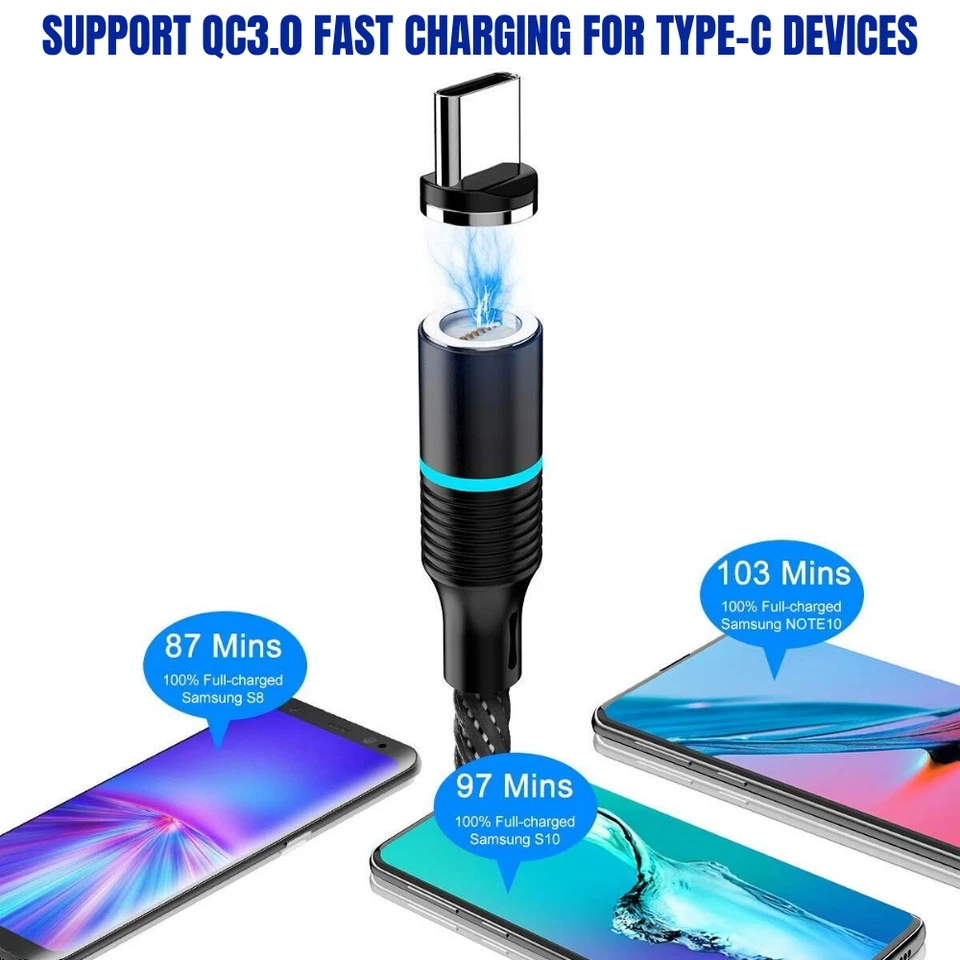 3 Pack 3/6Ft 360° Magnetic 3A Fast USB Type C Charger Charging Cable For Samsung - Image 4 of 4