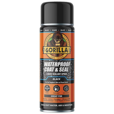 Gorilla Glue Waterproof Coat & Seal Spray 450ml Flexibler Flüssigdichtstoff Schwarz