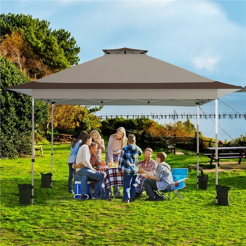 Pop-Up Gazebo 13x13 FT, Outdoor Garden Canopy Tent With Overhang & Sandbags - Picture 11 of 15