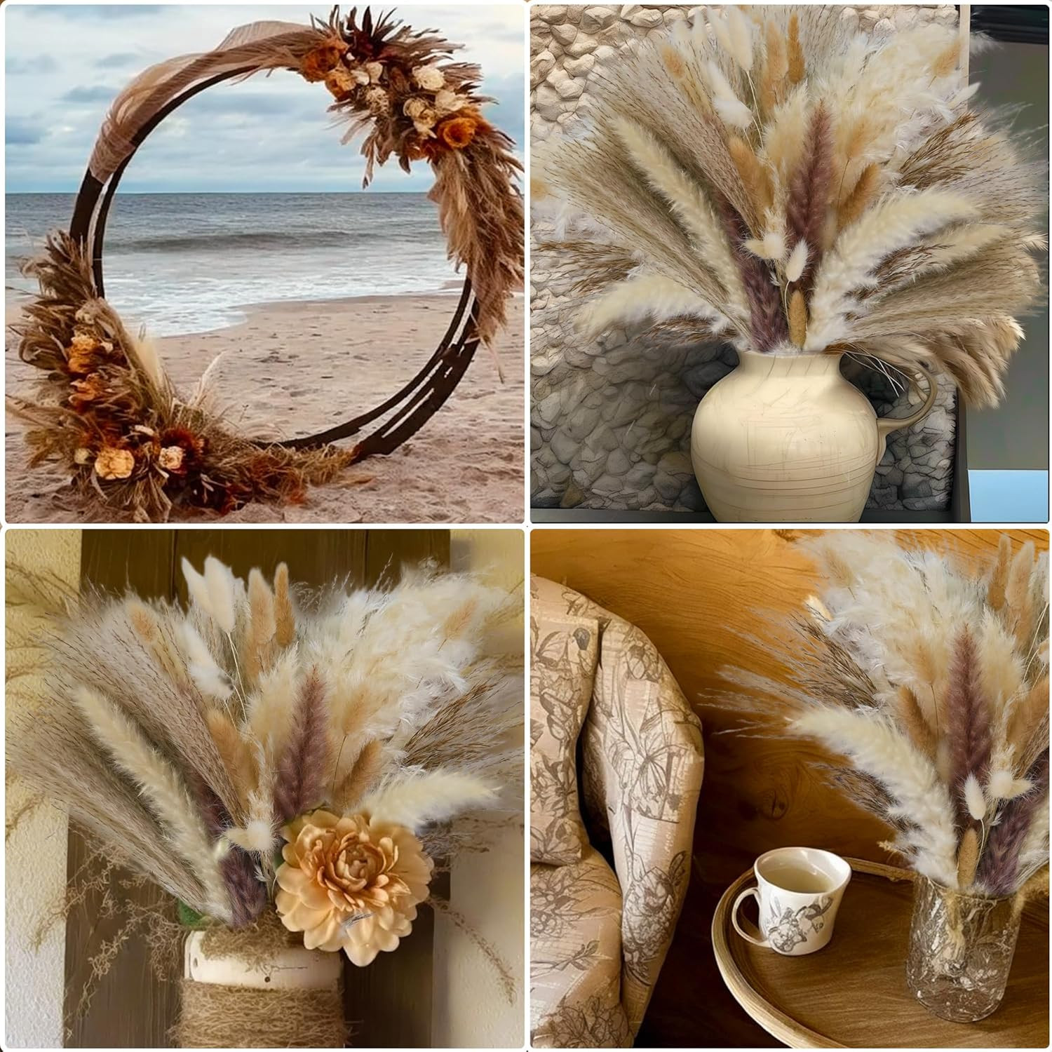 300 PCS Dried Pampas Grass Decor Dried Flower Bouquets Wedding Home Centerpiece