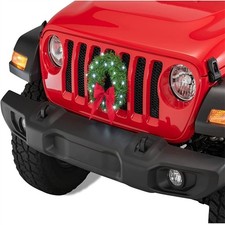 Christmas Polyester Car Wreath With LED Lights For Truck Holiday Car Decoration