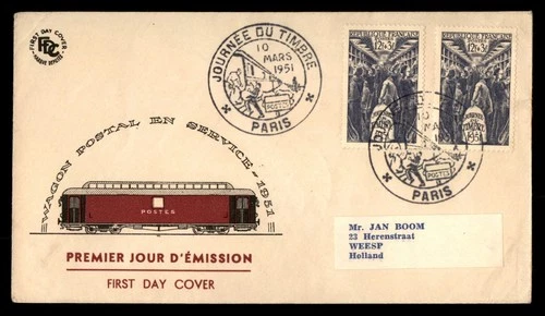 Mayfairstamps France FDC 1951 Postal Workers Train Wagon Postal in Service First