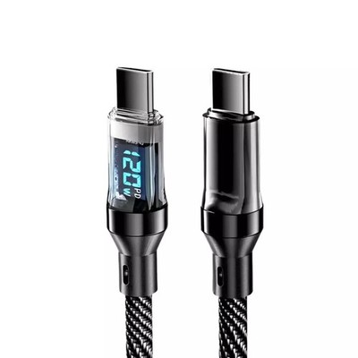 120 W superschnelles USB-Typ-C-Ladekabel, geflochtenes Telefonladegerät Display