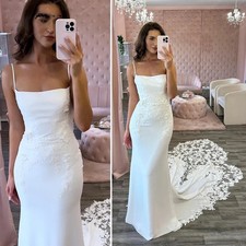 Spaghetti Straps Soft Satin Mermaid Wedding Dress for Bride Open Back Bridal