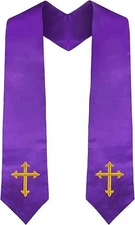 Choir Stole with Cross Embroidery for Church Pastor Costume Clergy StolePurpl...