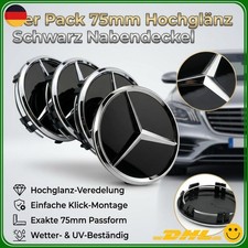 4x Nabendeckel für Mercedes Benz 75mm Nabenkappe Schwarz Radnaben Radkappen