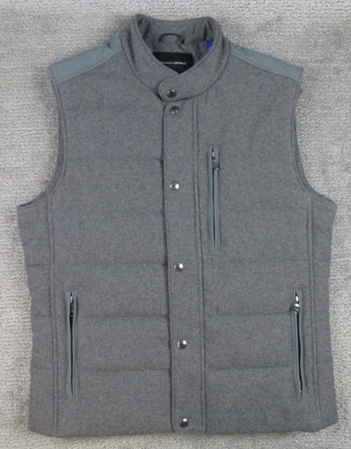 Banana Republic Puffer Vest Men's Medium Gray Quilted Full Zip Snap Buttons EUC