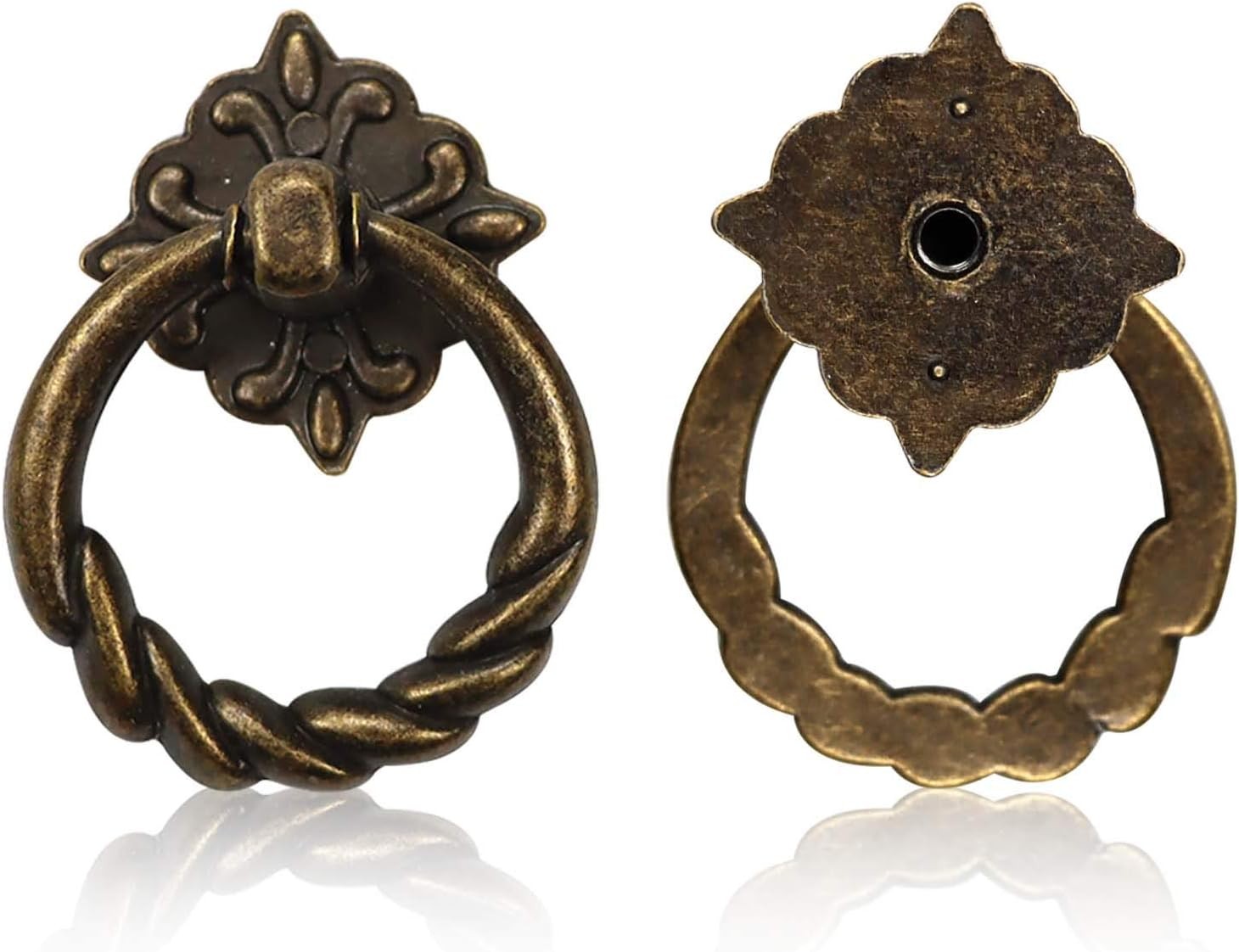 6pcs Vintage Bronze Drop Ring Knobs Pulls Handles for Dresser Drawer Antique