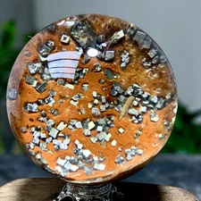 98G Natural high-quality Shiny pyrite with quartz Crystal Sphere Ball Healing