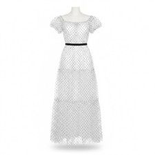 Windsor Womens White Polka Dot Off-Shoulder Maxi Dress With Black Waist Tie