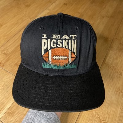 Vintage 80s DeLong USA I Eat Pigskin Football Ball Retro Black Snapback Hat Cap