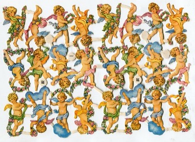 Glanzbilder Oblaten scrap die cut  Bogen EAS 3062 kleine Engel alter Bogen Rar