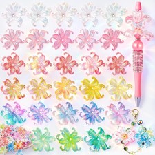 HUISUYTON 60PCS Fancy Focal Beads for Pen, Acrylic 60 Pcs Lily Flower